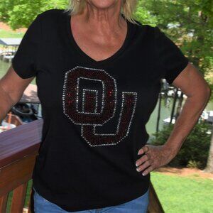 Oklahoma Sooners black short sleeve Vneck shirt  XS,S,M,L,XL,XXL,1X,2X,3X,4X,5X